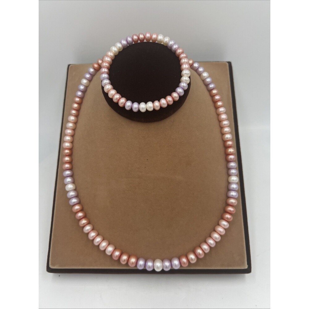 Honora Necklace Bracelet Set Pink White Gray Multicolor Cultured Pearls 925 20"